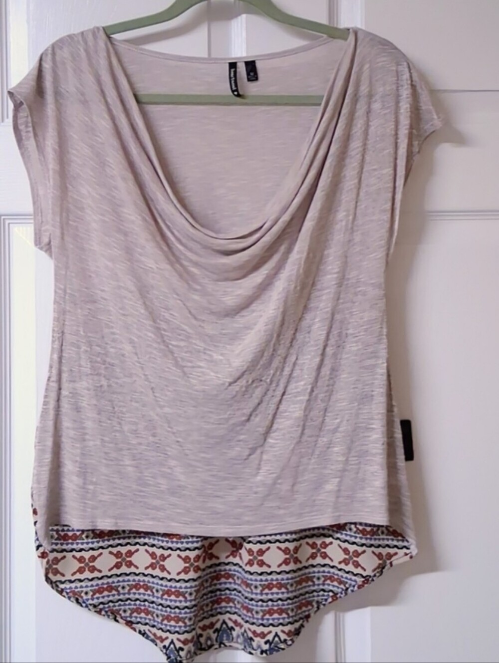 HeartSoul Cream Cowl Neck Top with High Low Patterned Back - Picture 7 of 7